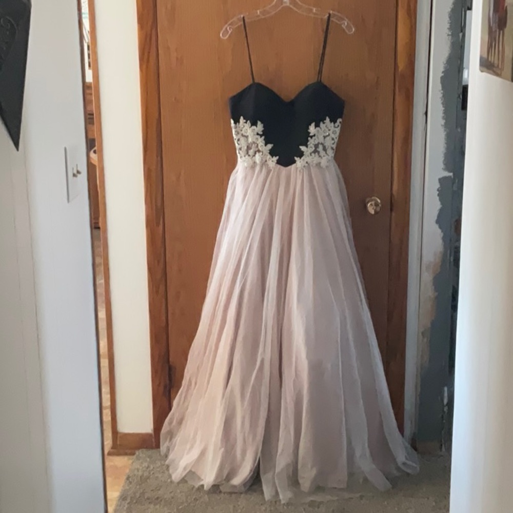 Blonde, Black and Champagne formal dress, jeweled and sheer